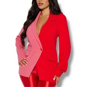 NWT BBJ Los Angeles Pink Red Double Breasted Two Tone Blazer - Large
